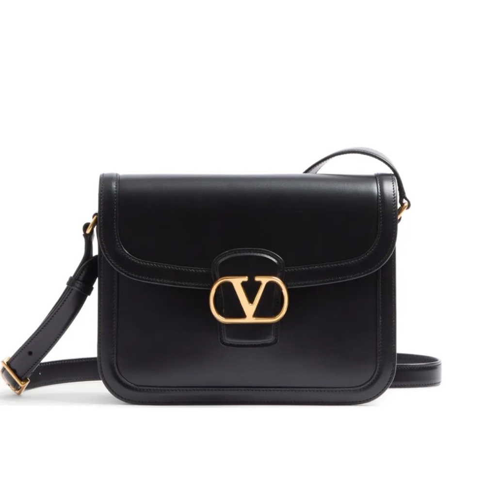 Valentino Garavani Black Leather V-Logo Crossbody Bag with Gold Hardware